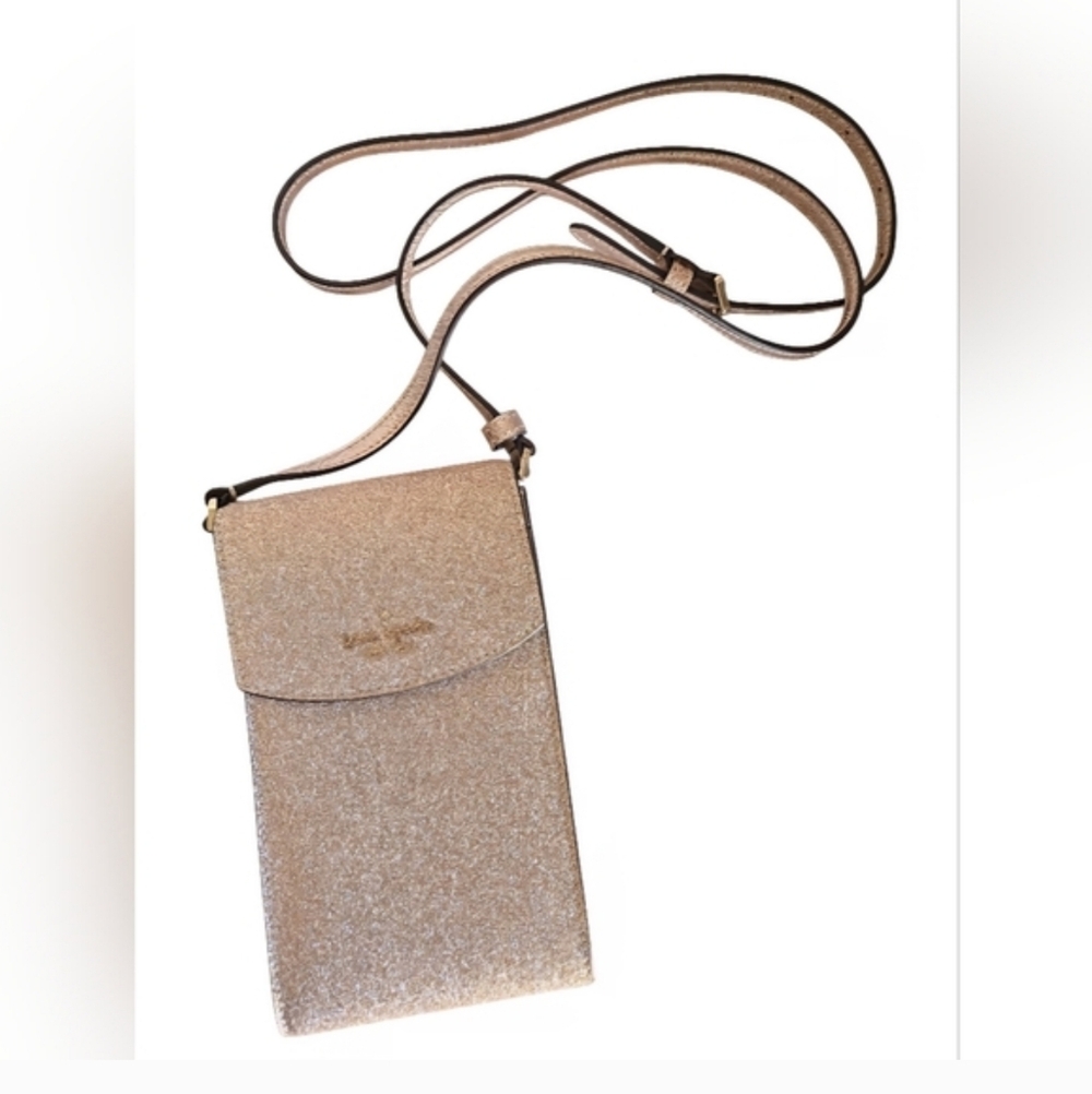 Kate Spade Shimmery Glitter Rose Gold North South Flap Crossbody Bag.